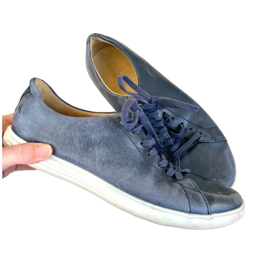 Cole Haan Grand OS Leather Lace Up Sneakers Blue Size 9 Mens Casual
